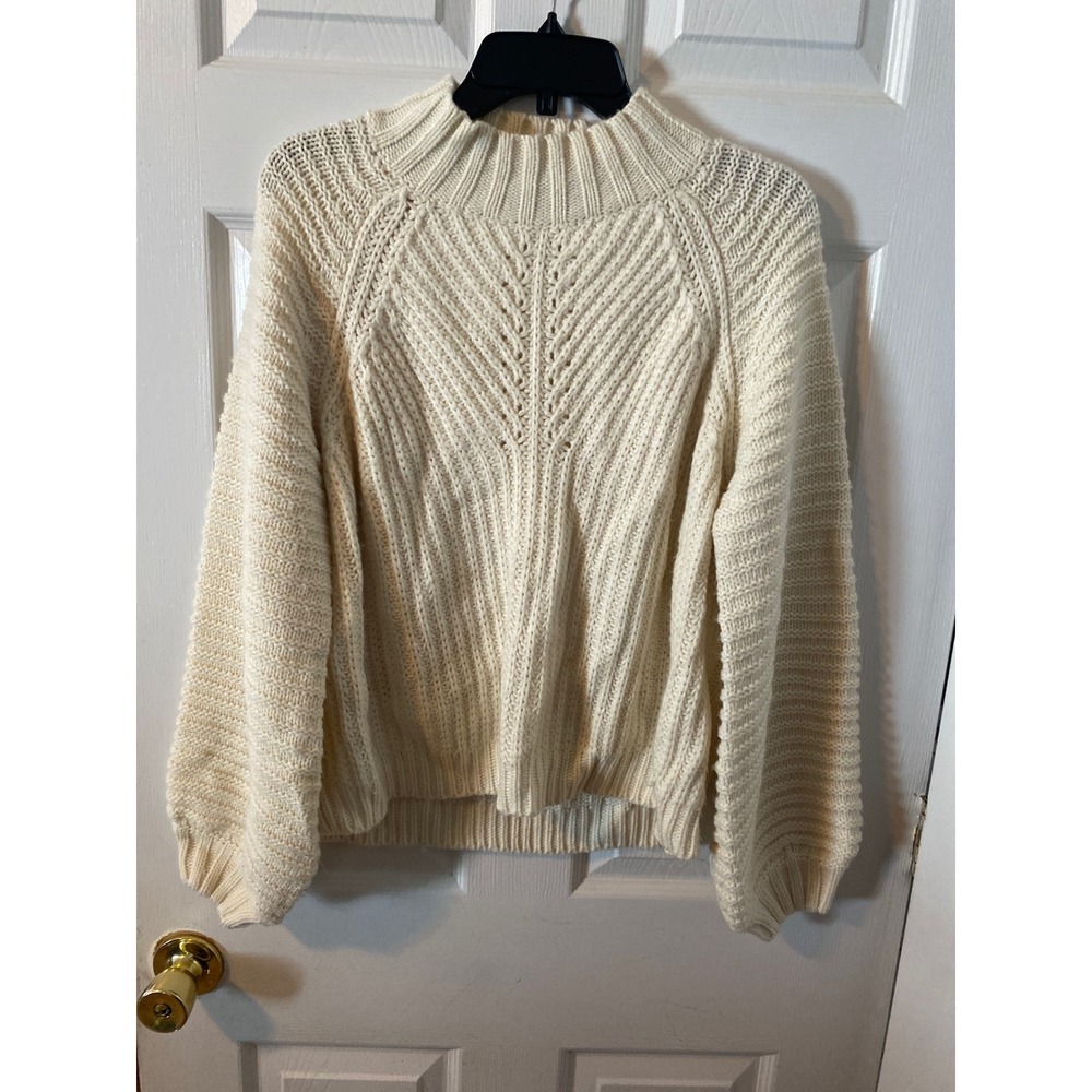 Simplee Cream Chunky Knit Mock Neck Sweater Womens Large Ribbed Pullover Cream